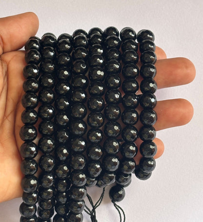 Black Agate Faceted Round Beads for Jewelry Making
