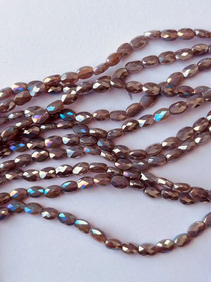 Iridescent Brown Grey AB Faceted Oval Glass Beads for Jewelry Making