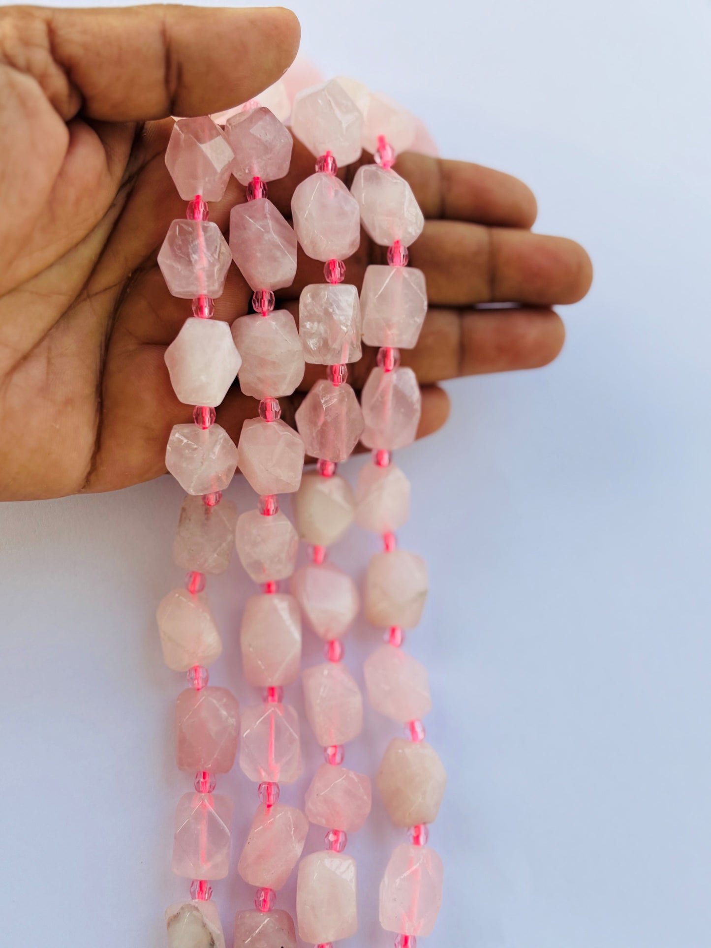 Faceted Rose Quartz Geometric Beads for Jewelry Making