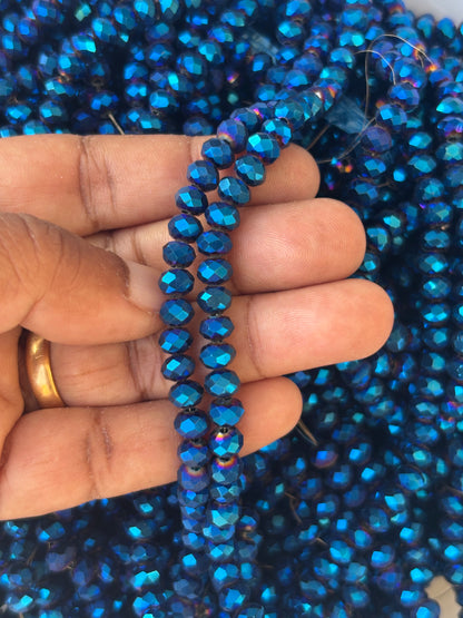 Deep Blue Metallic Faceted Rondelle Glass Beads for Jewelry Making
