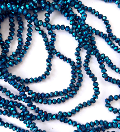 Deep Blue Metallic Faceted Rondelle Glass Beads for Jewelry Making