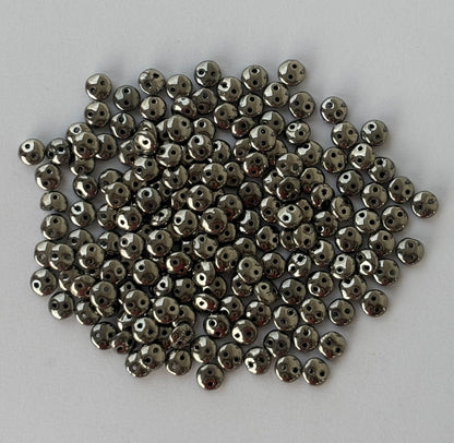 Smooth Opaque Glass Hematite Shade Lentil Beads