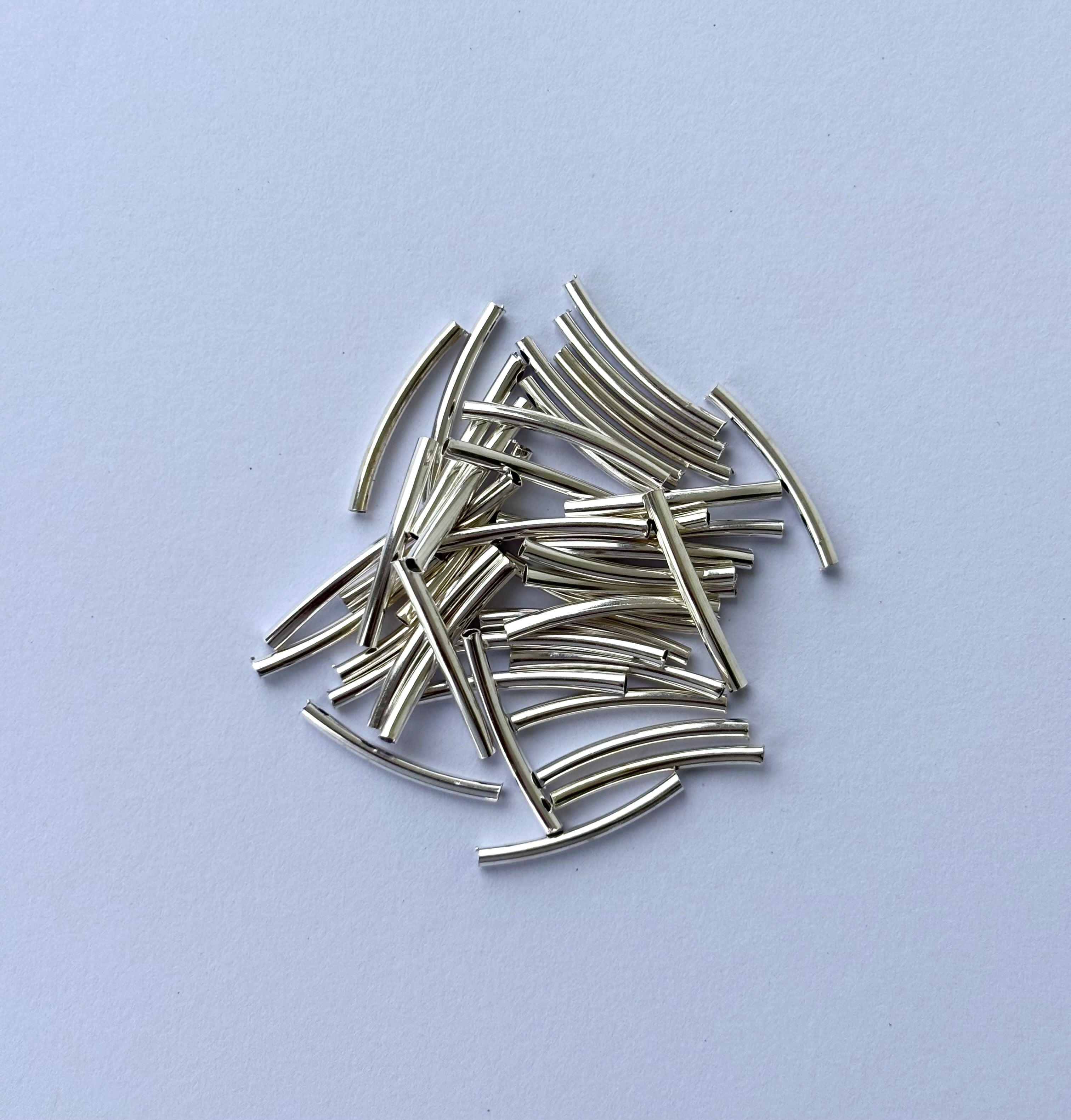 Silver Curved Metal Tube Beads