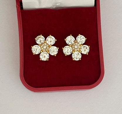 Gold-Plated American Diamond Flower Stud Earrings