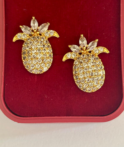 Pineapple Stud Earrings with Sparkling American Diamonds