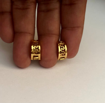 Greek Key Huggie Earrings with Pink and White AD Stones