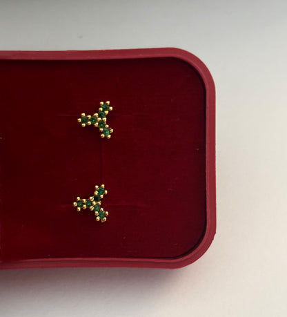 Gold-Plated Emerald Green Clover Stud Earrings
