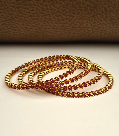 Gold-Plated Bangle Fully Studded with Ruby Pink Stones