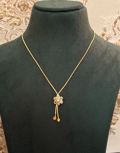 Flower Tassel Necklace with American Diamonds