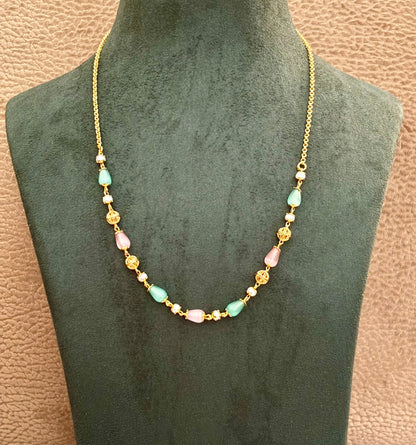Necklace with Pastel Pink and Green Beads and Pearls