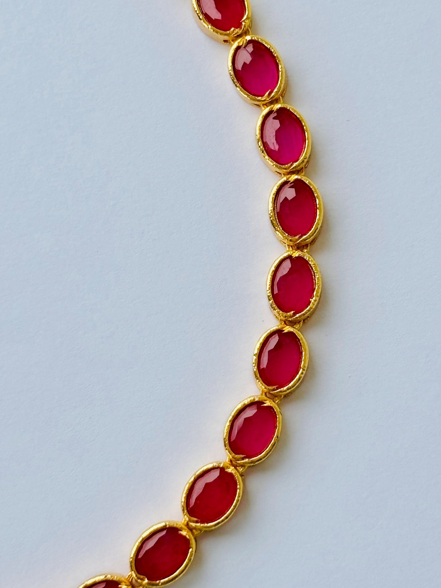Gold Plated Rani Pink Oval Stone Necklace Set