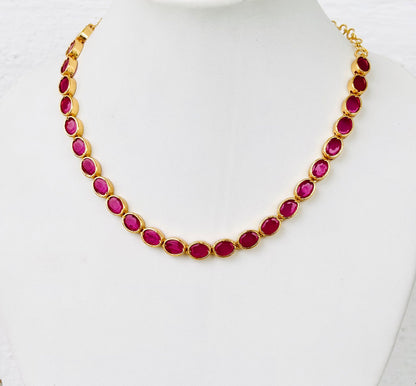 Gold Plated Rani Pink Oval Stone Necklace Set