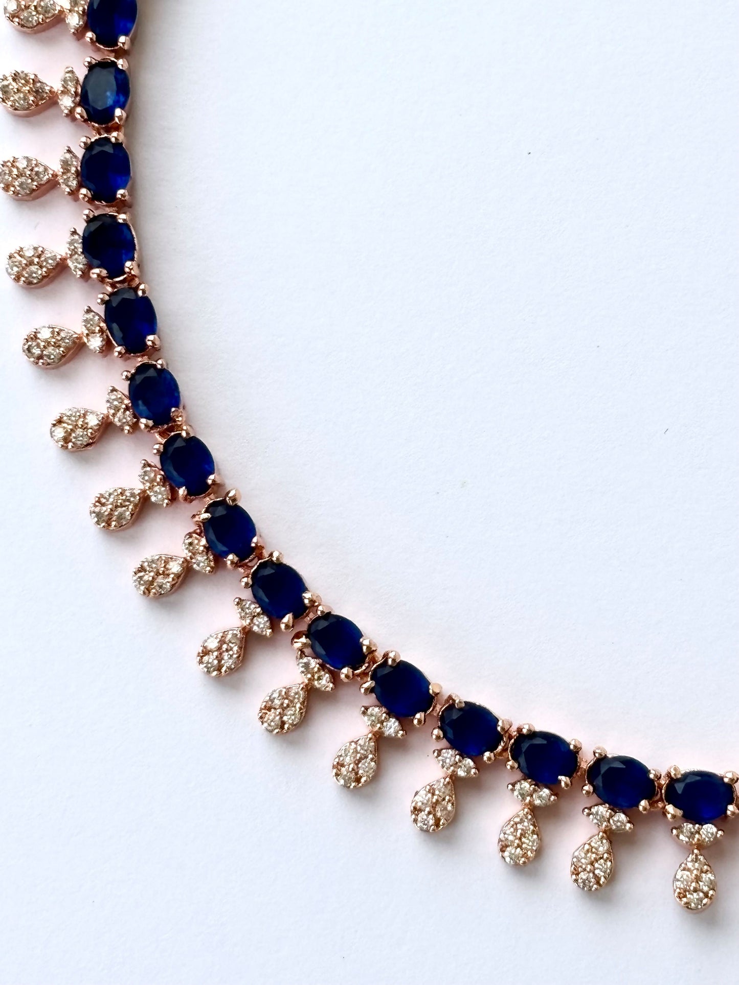 Rose Gold Plated Sapphire Blue AD Stone Necklace Set