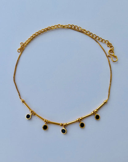 Gold Plated Black Stone Station Necklace