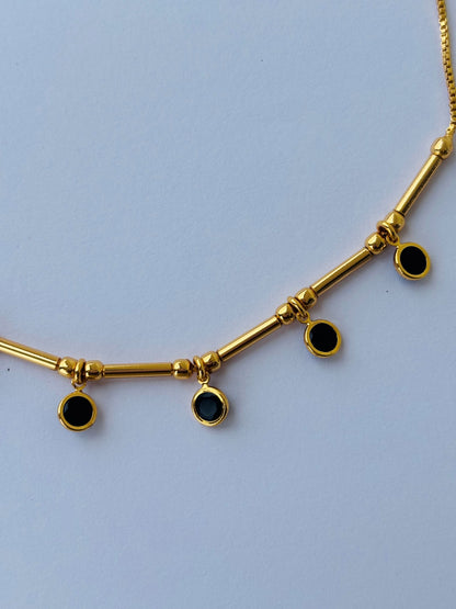 Gold Plated Black Stone Station Necklace
