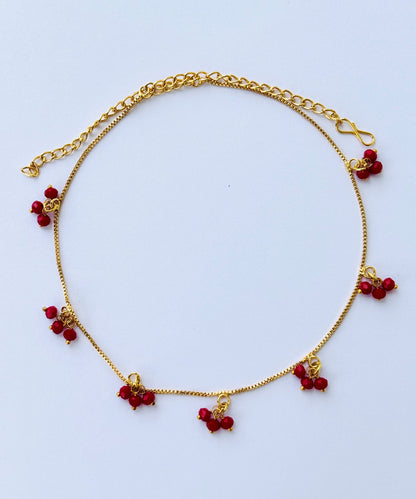 Gold Plated Red Crystal Bead Cluster Necklace