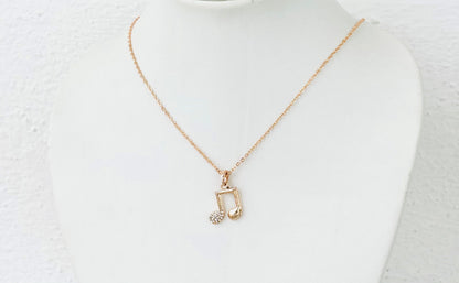 Rose Gold Plated Crystal Music Note Pendant Necklace