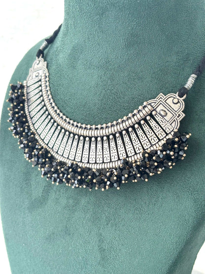 Oxidized Silver Afghani Choker Necklace Set