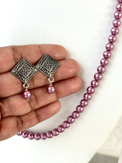 Mauve Pearl Necklace Set