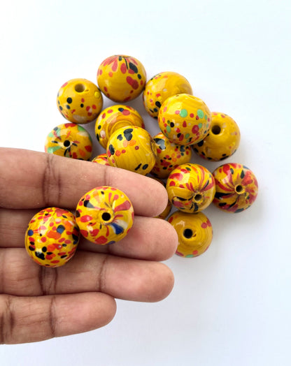 Large Yellow Splatter Glass Beads