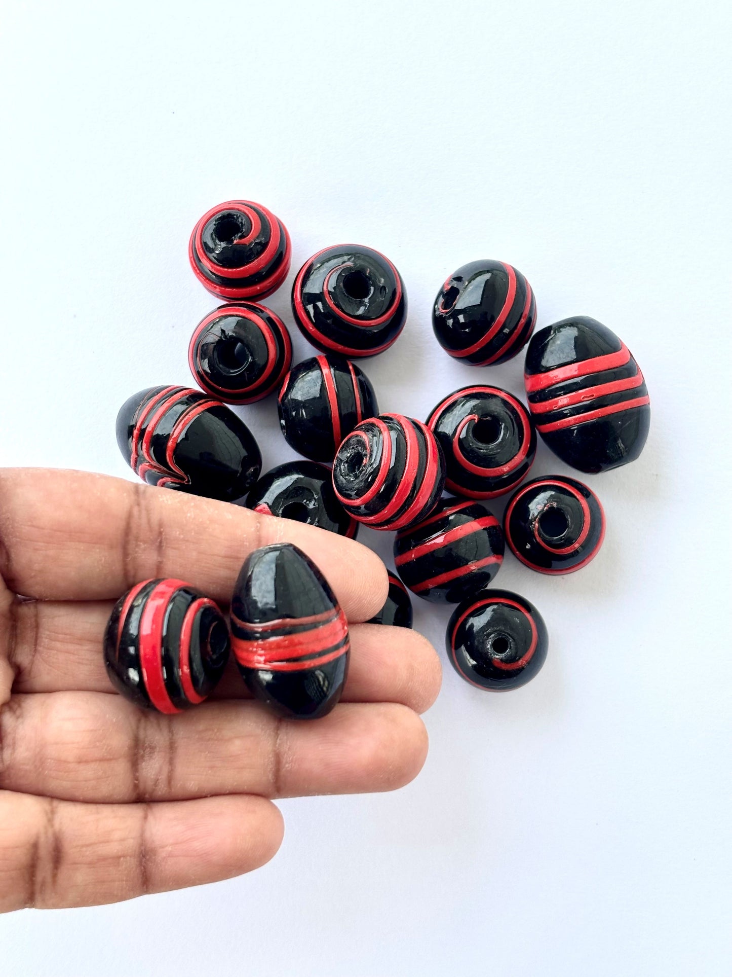 Large Black and Red Striped Glass Beads