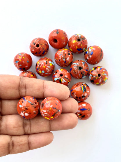 Large Terracotta Red Splatter Glass Beads