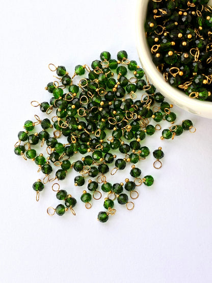 Faceted Emerald Green Bead Charms with Gold Wire