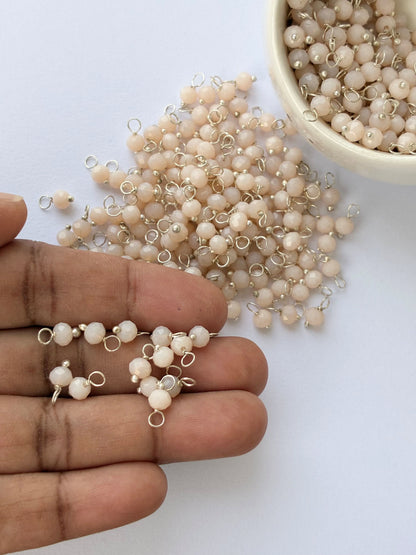 Faceted Beige Bead Charms with Silver Wire