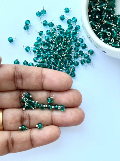 Faceted Transparent Teal Bead Charms with Silver Wire