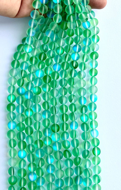 Matte Green Aura Quartz Beads