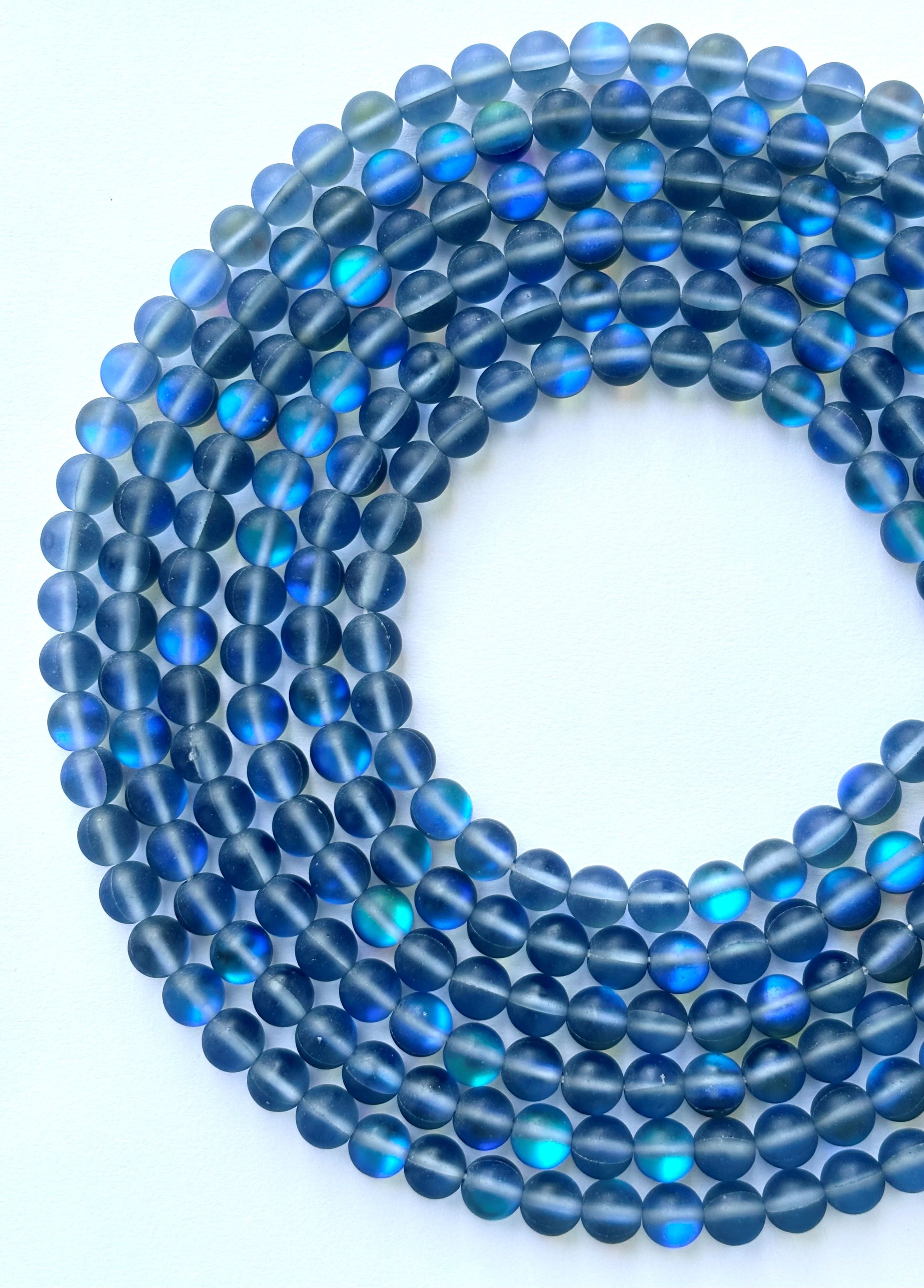 Matte Blue Aura Quartz Round Beads