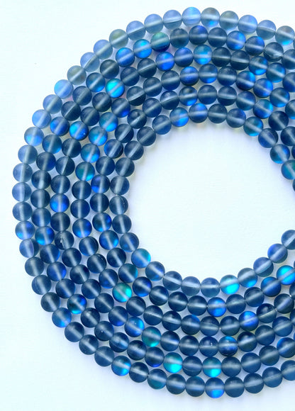 Matte Blue Aura Quartz Round Beads