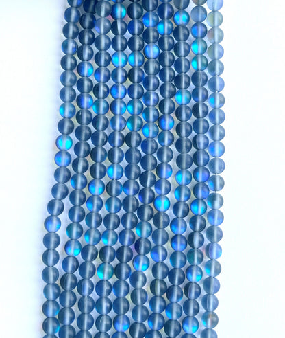 Matte Blue Aura Quartz Round Beads