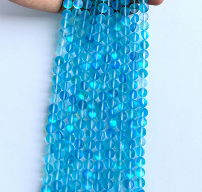 Matte Aqua Blue Aura Quartz Beads