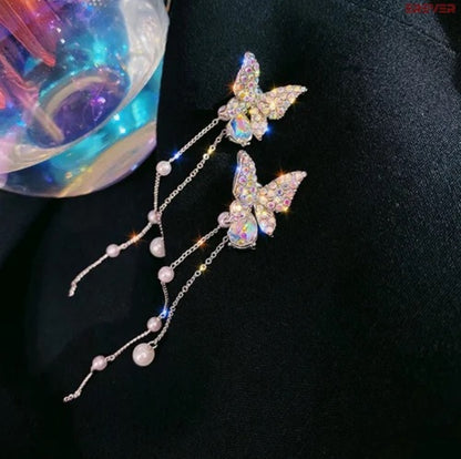 Butterfly Tassel Earrings with Pearls