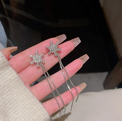 Crystal Snowflake Tassel Earrings