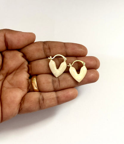 Cream Puffy Heart Hoop Earrings