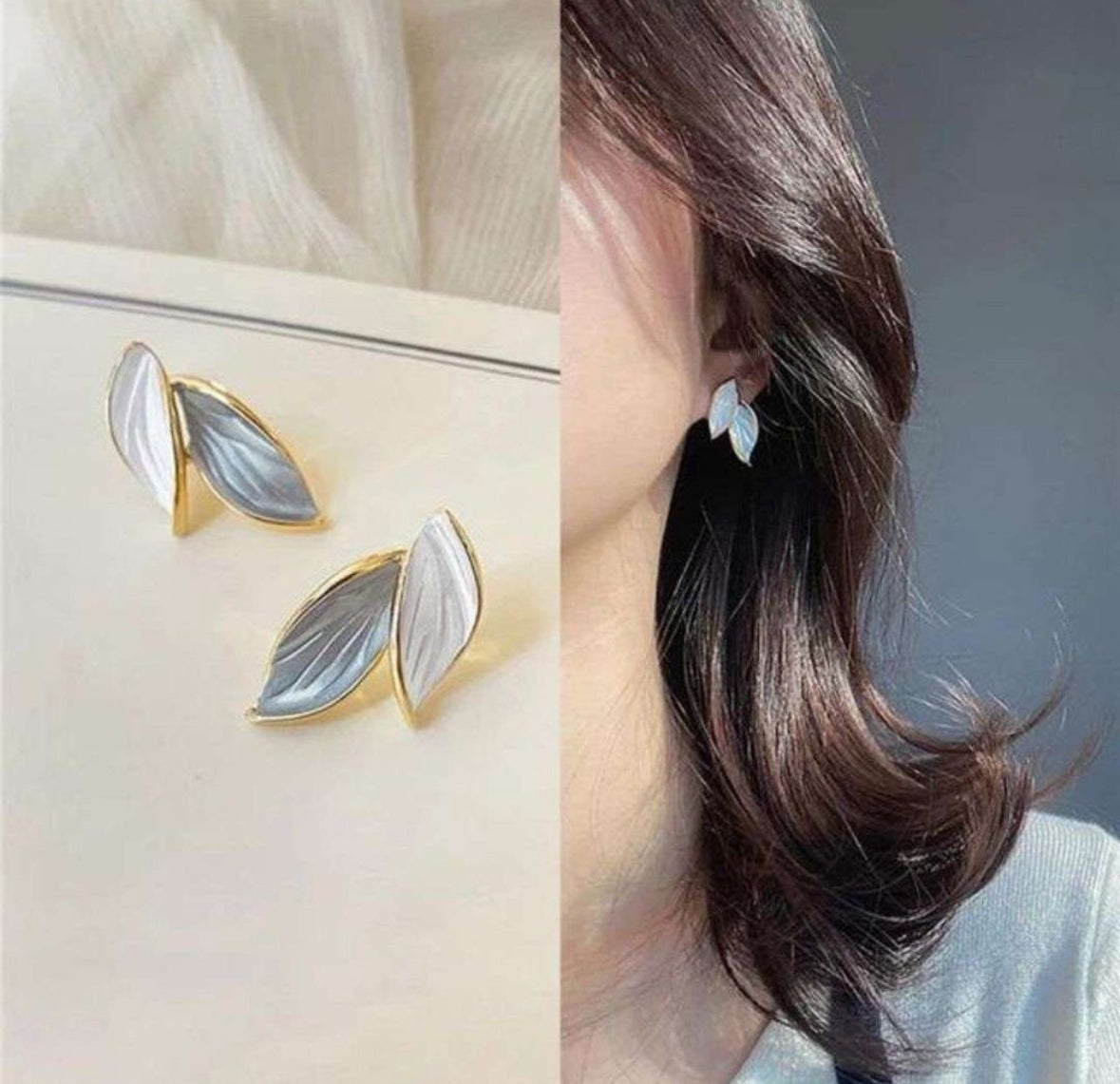 Opal Leaf Stud Earrings