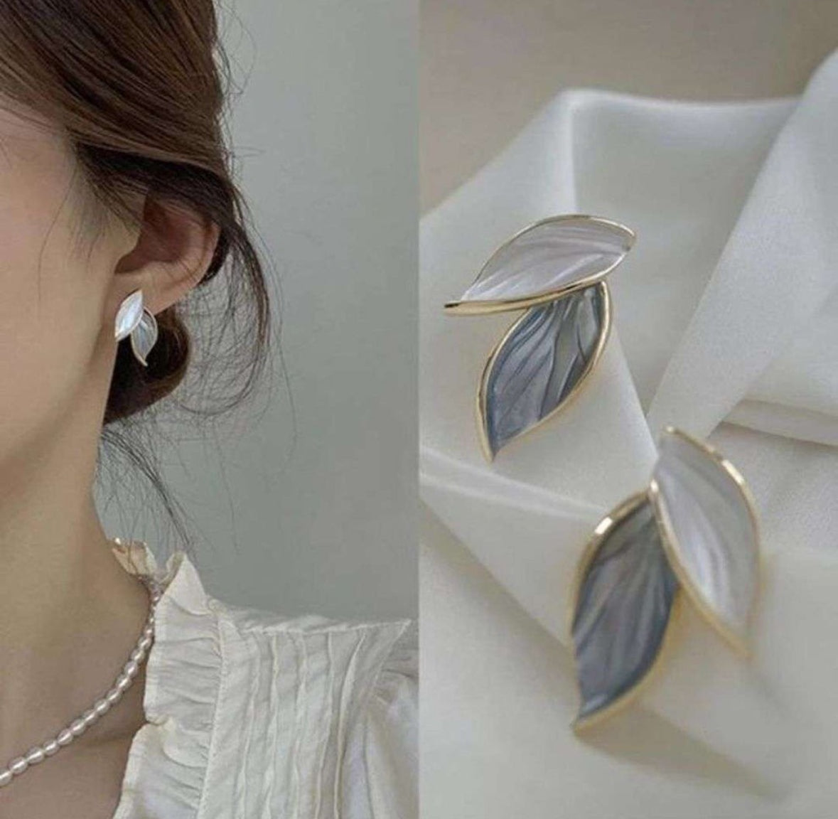 Opal Leaf Stud Earrings