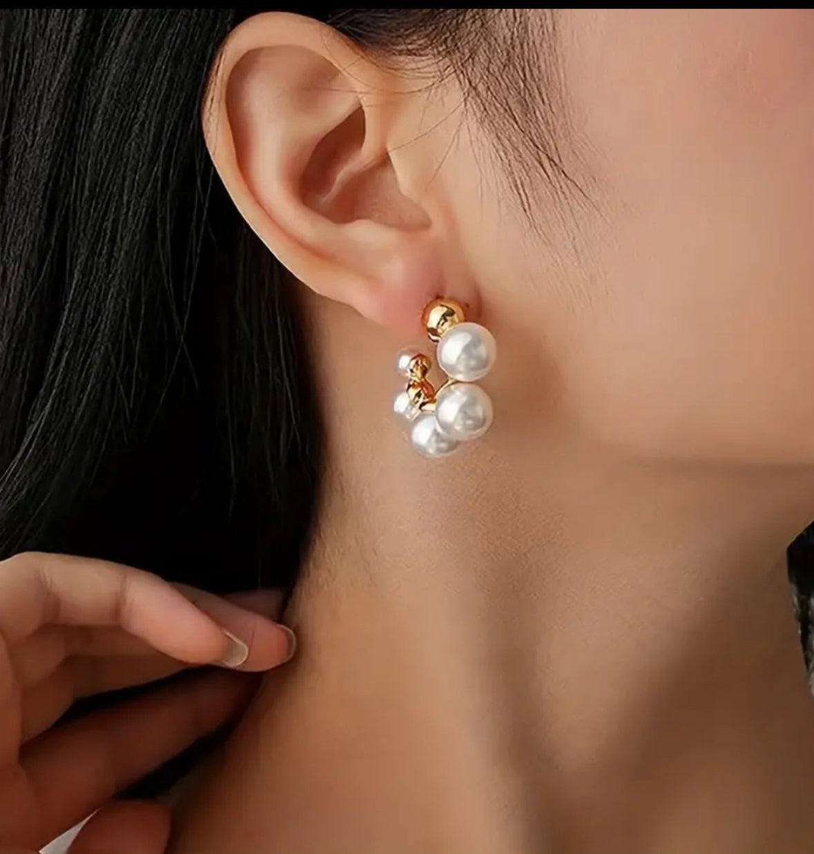 Pearl Cluster Half Hoop Earrings