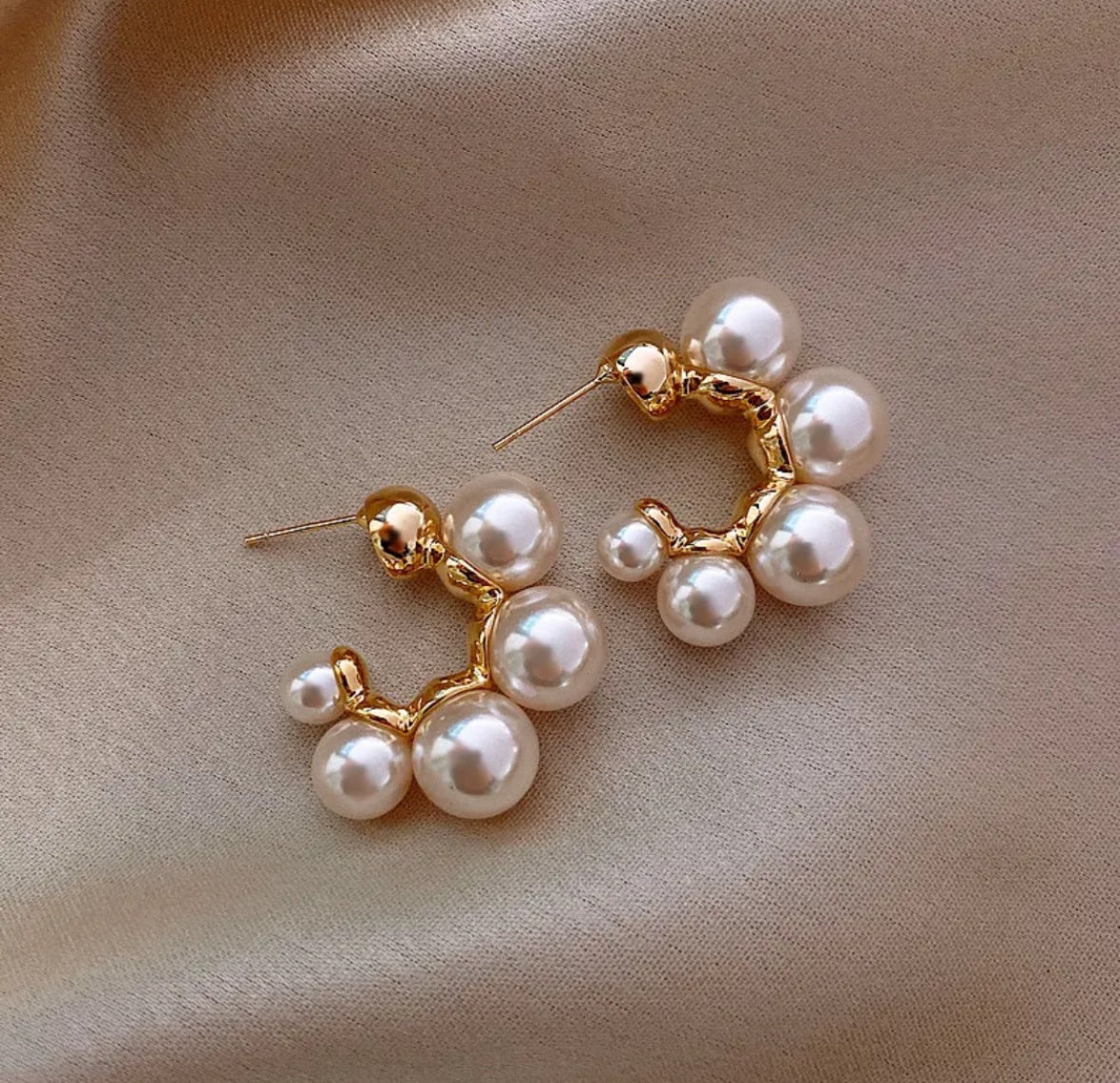 Pearl Cluster Half Hoop Earrings