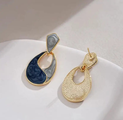 Abstract Blue & Grey Drop Earrings