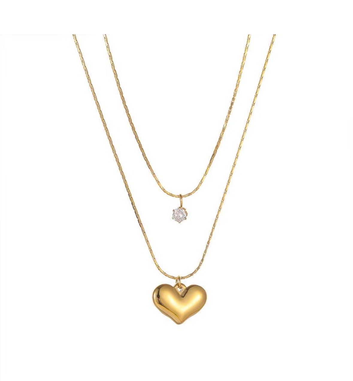 Layered Gold Heart & Crystal Necklace