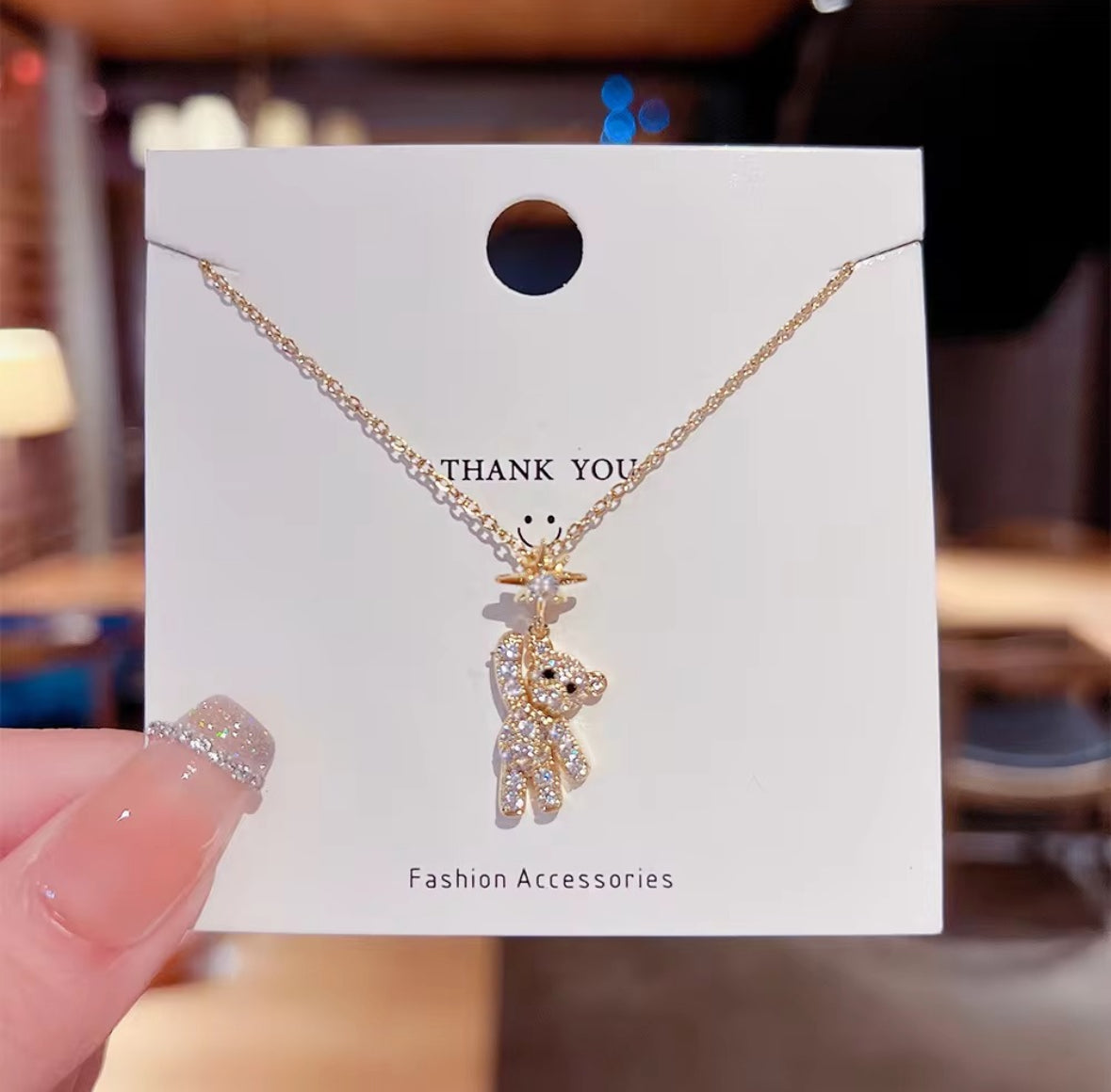 Sparkling Bear and Star Necklace