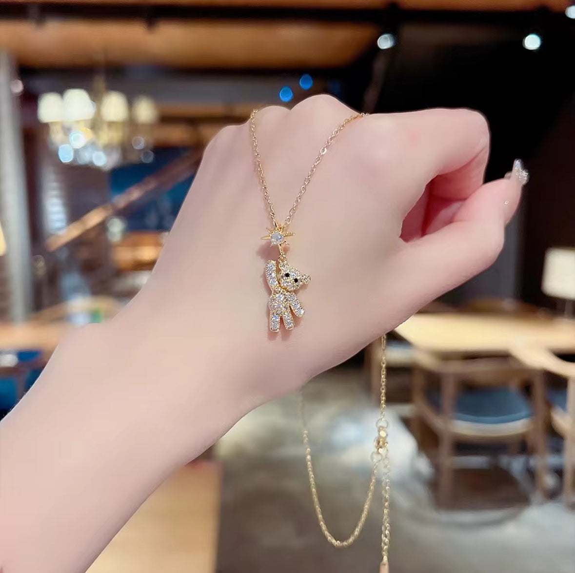 Sparkling Bear and Star Necklace