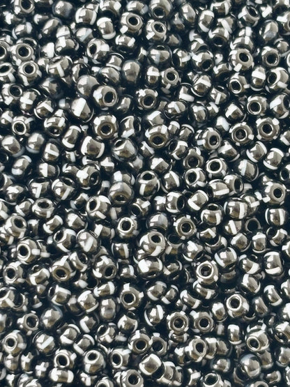 Preciosa White Lined Black Seed Beads