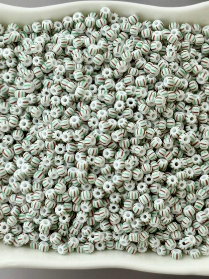Preciosa White Red and Green Thin Stripe Seed Beads