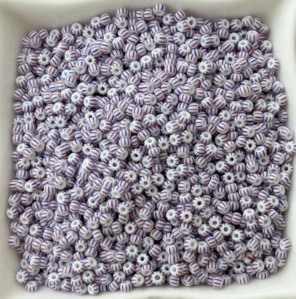 Preciosa White with Blue and Red Stripe Seed Beads