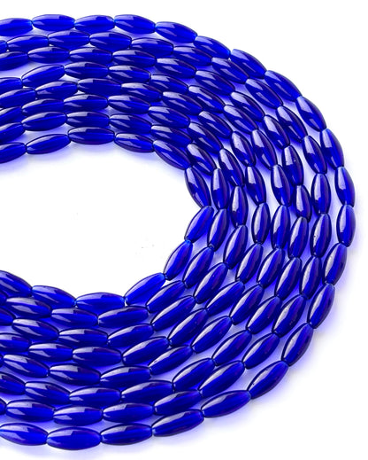 Deep Blue Glass Barrel Beads 6x16MM