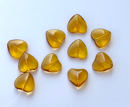 Amber Tone Brown Glass Heart Beads for Jewelry Making